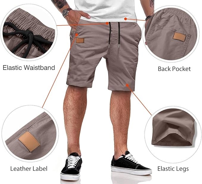 JMIERR Mens Casual Shorts - Cotton Drawstring Summer Beach Stretch Twill Chino Golf Shorts