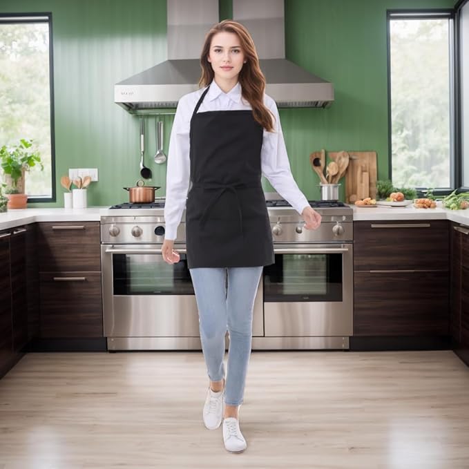 Short Cotton Aprons for Women with 3 Pockets, Chef Apron for Unisex,Waitress Apron for Kitchen Cooking Restaurant BBQ