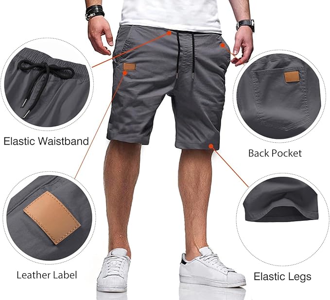 JMIERR Mens Casual Shorts - Cotton Drawstring Summer Beach Stretch Twill Chino Golf Shorts