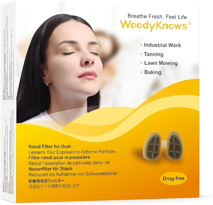 WoodyKnows Nasal Filters for Dusty Activities, Useful Tool for Doing Industrial Work, Tanning, Grooming, and Housekeeping (Trial S/M/L/XL, 1 Nasal Filter+2 Replacements for Each Size)