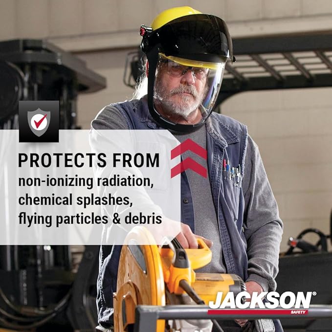 Jackson Safety QUAD 500 Face Shield - Anti-Fog Window with Chin Guard - ANSI Z87.1 & OSHA - (Multiple Styles & Headgears)