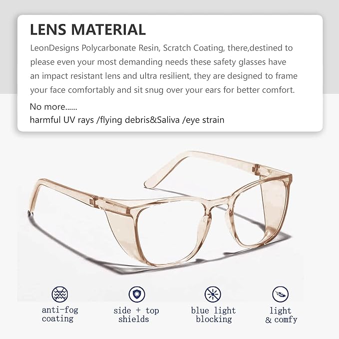 Anti-Fog Safety Glasses for Women | ASIN Z87.1 Safety Glasses for Men | Blue Light Blocking Safety Goggles (Square coffee)