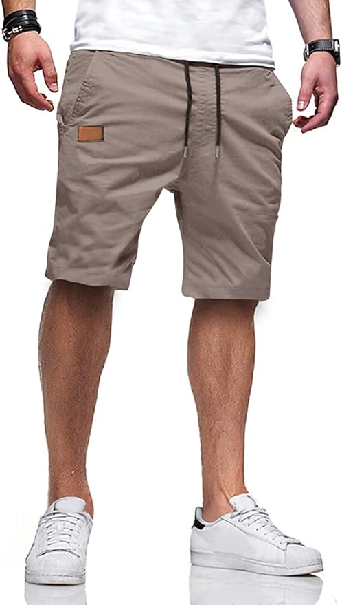 JMIERR Mens Casual Shorts - Cotton Drawstring Summer Beach Stretch Twill Chino Golf Shorts
