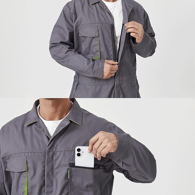 Men's Work Coverall Long Sleeves Overalls Mechanics Coveralls Workwear Jumpsuit with Multi Pockets