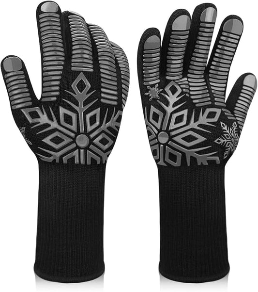 Comsmart BBQ Gloves, Heat Resistant Gloves, Silicone Non-Slip Grill Gloves, Fireproof Oven Gloves BBQ Grill Accessories for Grilling, Barbecue, Cooking, Baking, Gray