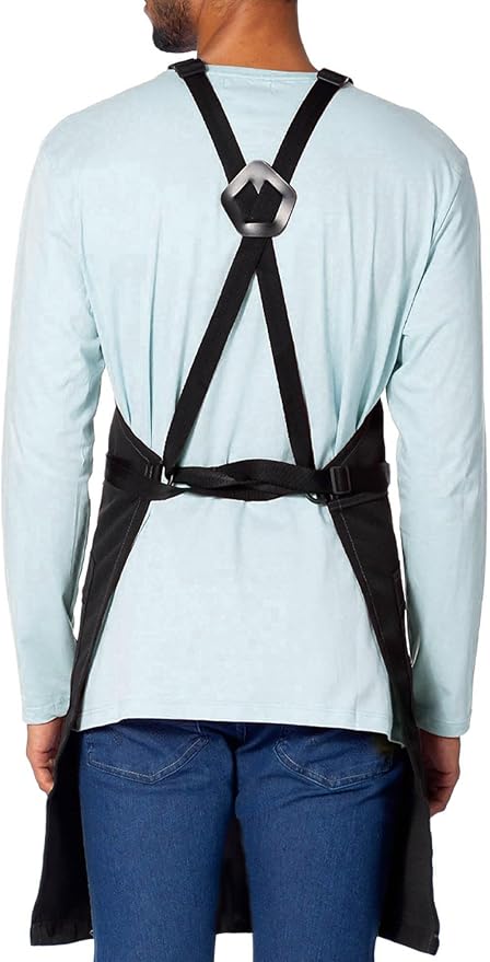 Under NY Sky Cross-Back Barber Black Apron – Heavy-Duty Nylon, Water and Chemical Resistant, Zipped Pockets, No-Tie, Split-Leg – Adjustable for Men, Women – Pro Hair Stylist, Salon, Colorist, Artist