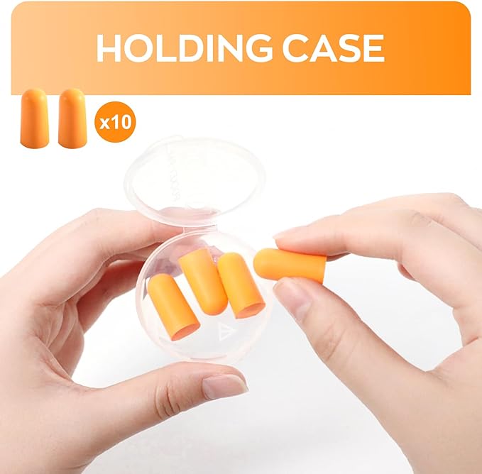 10Pairs Foam Earplugs, Noise Cancelling Ear Plugs for Sleeping Hearing Protection for Shooting Range, Work, Travel,Concert Orange