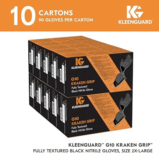 Kleenguard™ Kraken Grip Fully Textured Black Nitrile Gloves (49279), 2XL (XXL), Powder-Free, 6 Mil, Ambidextrous, Thin Mil, 90 Gloves/Box, 10 Boxes/Case