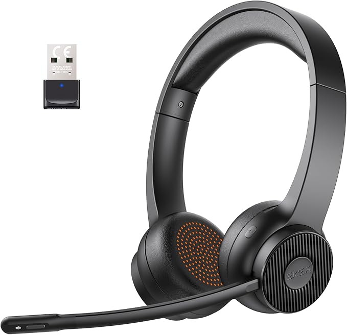EKSA Wireless Headset, Bluetooth 5.2 Headset with Noise Cancelling Microphone & USB Dongle, 55H Playtime On Ear Headphone for Home Office, Remote Work, Call Center, Suitable for Phone PC Laptop Tablet