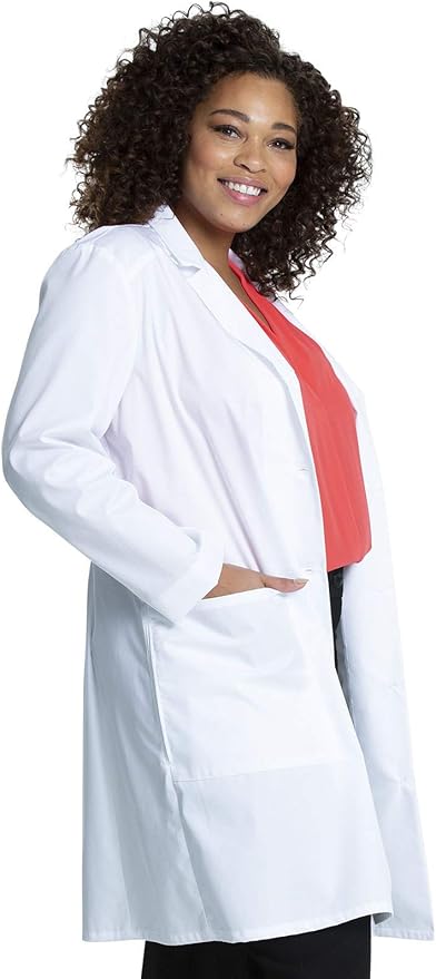 Cherokee Women's Scrub Lab Coat with Button Up Front, 3 Pockets Modern Classic fit and Mechanical Stretch Fabric CK421