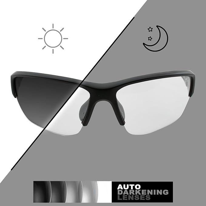 Global Vision Hercules 7 Auto-Darkening Photochromic Safety Sunglasses Clear to Smoke Lens ANSI Z87.1 Transitional Glasses