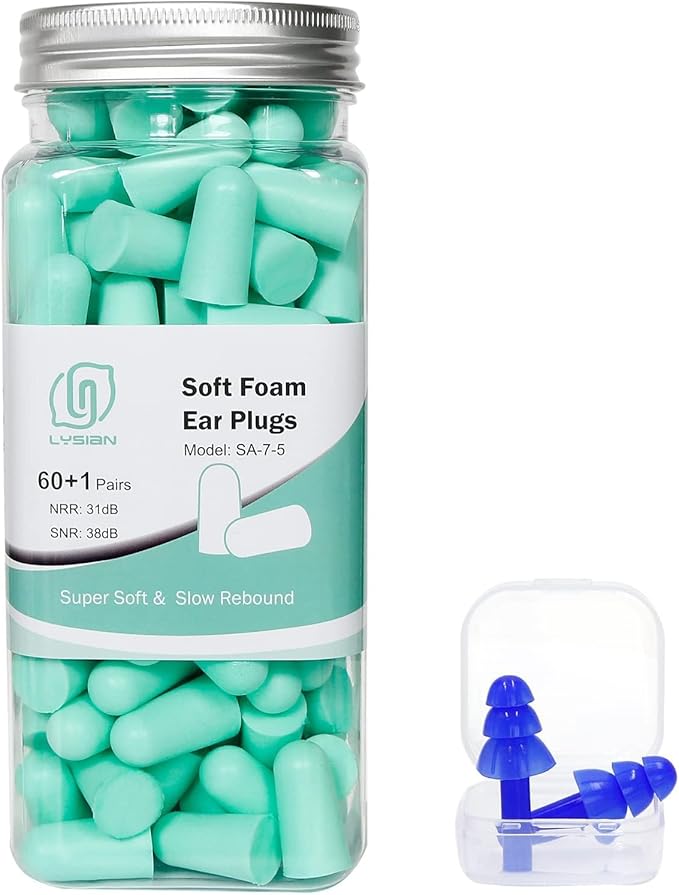 LYSIAN Ultra Soft Foam Earplugs for Sleep - 38dB Sleeping Ear Plugs Noise Cancelling, Reduction, Soud Proof, Work, Travel and Shooting Range -60 Pairs Value Pack(Water Blue)