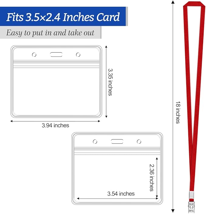 Clear Horizontal Badge ID Card and Lanyard, Reusable Lanyards for Id Badge Holder Name Tag Badge Holder with Lanyards for Adults Kids Business School Conferences (Red)