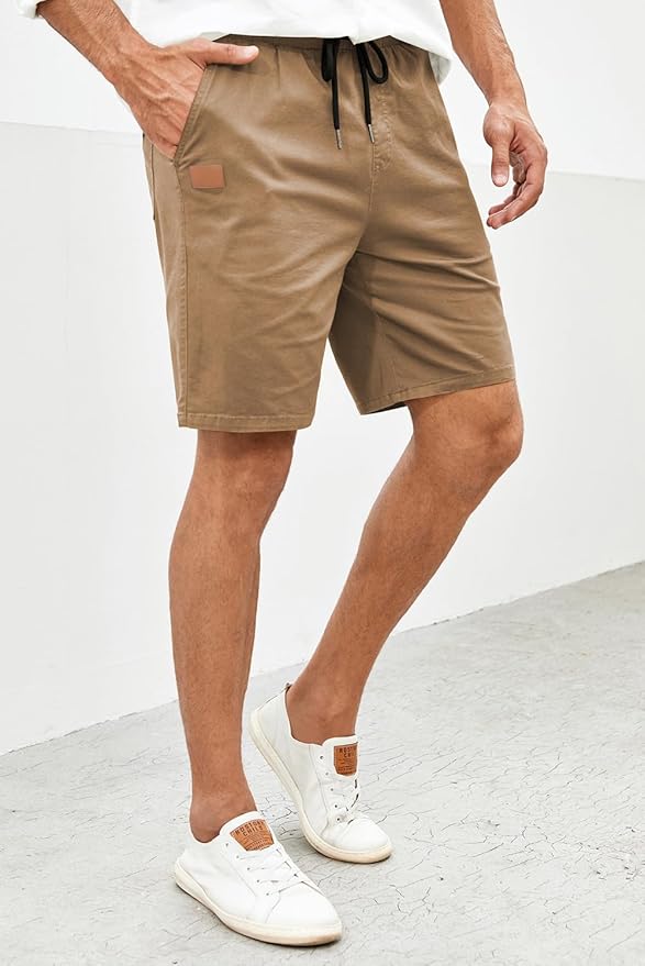 JMIERR Mens Casual Shorts - Cotton Drawstring Summer Beach Stretch Twill Chino Golf Shorts
