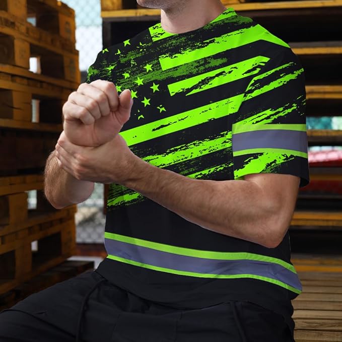 Maddly High Visibility US Flag Collection Safety Workwear Custom Name for Workers, Runners, Truckers, Patriotic