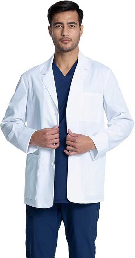 Cherokee Mens Lab Coat 30" Men's Consultation White Coat Durable, Mechanical Stretch - CK401