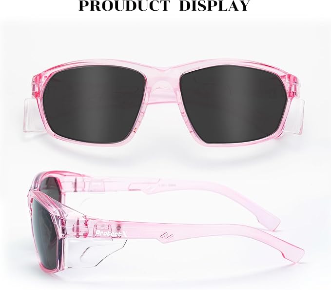 ProtectX Stylish Anti-Fog & Scratch-Resistant Safety Glasses With Readers, UV Protection Goggles, Anti-Impact Lightweight Glasses for Men＆Women Pink Tinted Smoke - 2 Pack
