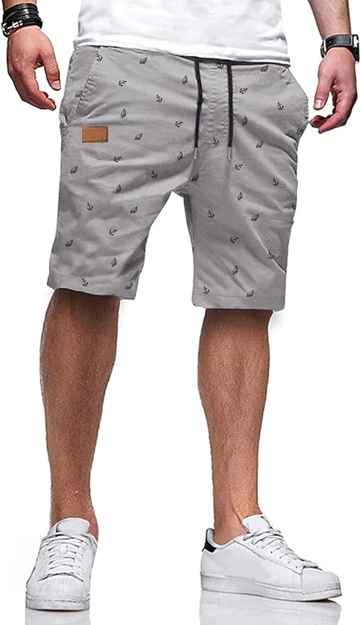 JMIERR Mens Casual Shorts - Cotton Drawstring Summer Beach Stretch Twill Chino Golf Shorts