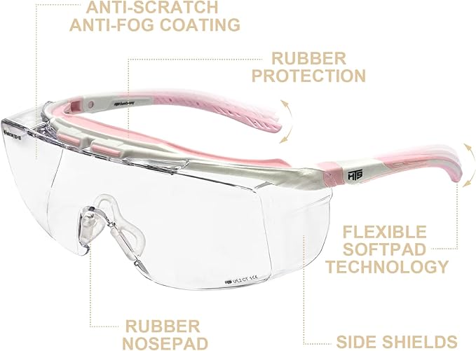 HUNTERSKY ANSI Z87 Anti Fog Lab Safety Glasses Fit Over Eyeglasses Up to 1.88 inch 100% UV Protective Goggles
