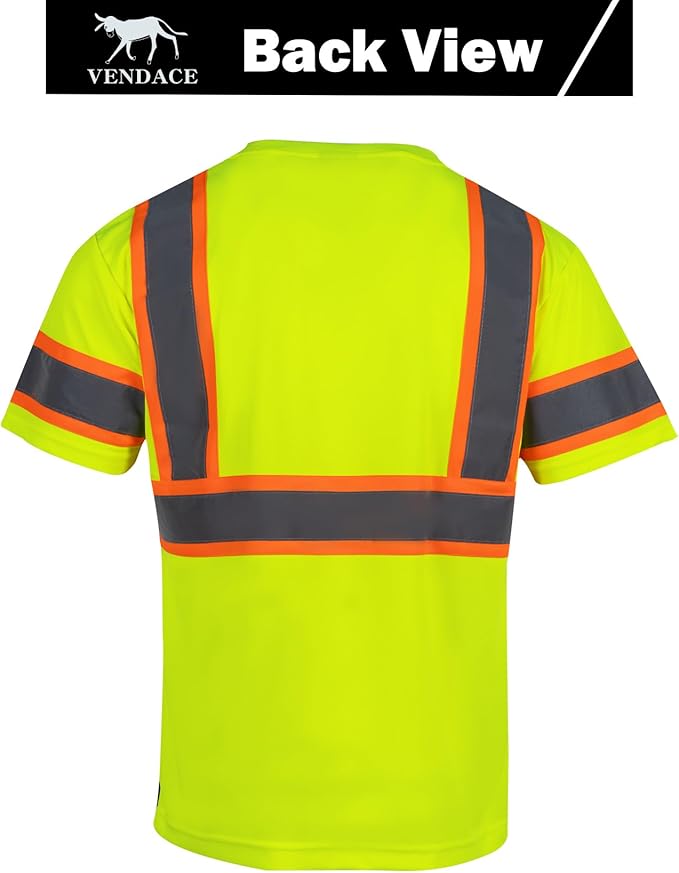 VENDACE Hi Vis Reflective Safety Shirts for Men ANSI Class 3 High Visibility Construction Work T Shirt(Yellow,M)