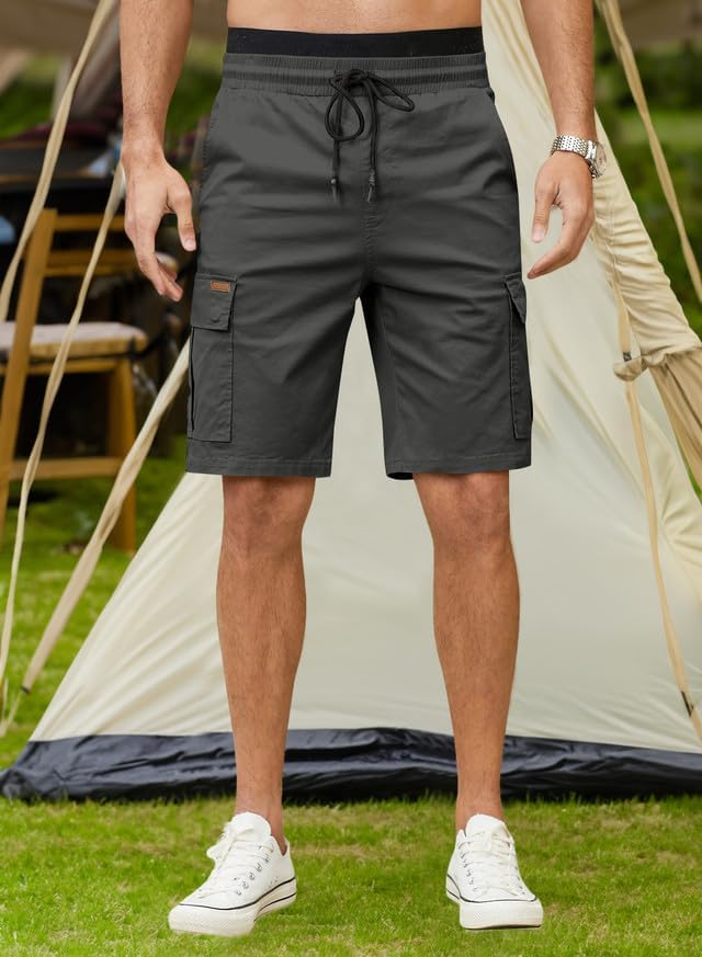 JMIERR Mens Casual Twill Cargo Shorts Cotton Drawstring Classic Cargo Stretch Short with 6 Pockets