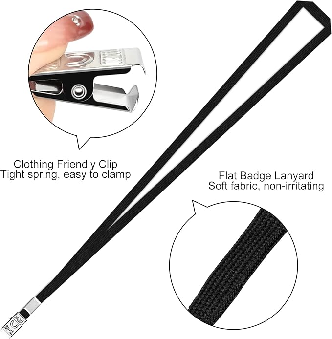 50 Pcs Clear Horizontal Badge ID Card and 50 Pcs Lanyard, Reusable Lanyards for Id Badge Holder Name Tag Badge Holder with Lanyards for Adults Kids Business School Conferences (Black)