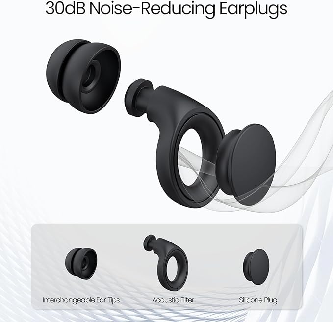 Ear Plugs for Sleeping Noise Cancelling, Soft Silicone Ear Plugs Hearing Protection 30dB, Reusable Earplugs for Concert, Festival, Sleep and Noise Sensitivity - Black