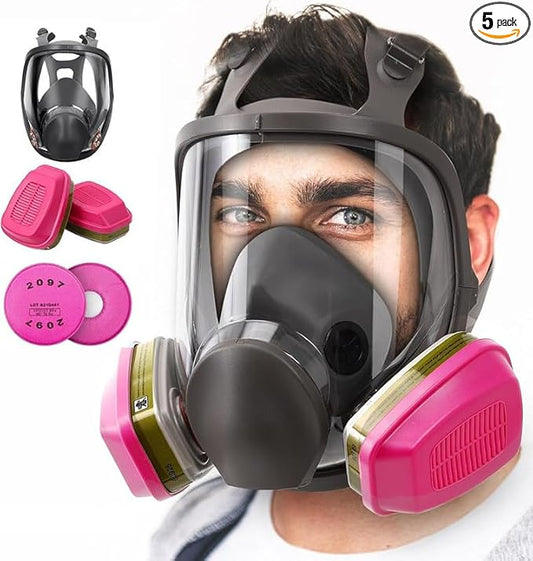 Full Face Respirator Mask with Filters, Reusable Anti-fog Gas Mask with 60926 & 2097 Activated Carbon Filters Against Dust Organic Vapor, Ideal for Painting, Polishing, Welding,Woodworking