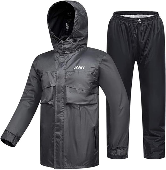 ILM Motorcycle Rain Suit for Men Waterproof Wear Resistant Protective Rain Gear 6 Pockets 2 Piece Set with Jacket and Pants Model RS02-Men (Men's 2X-Large, Gray)