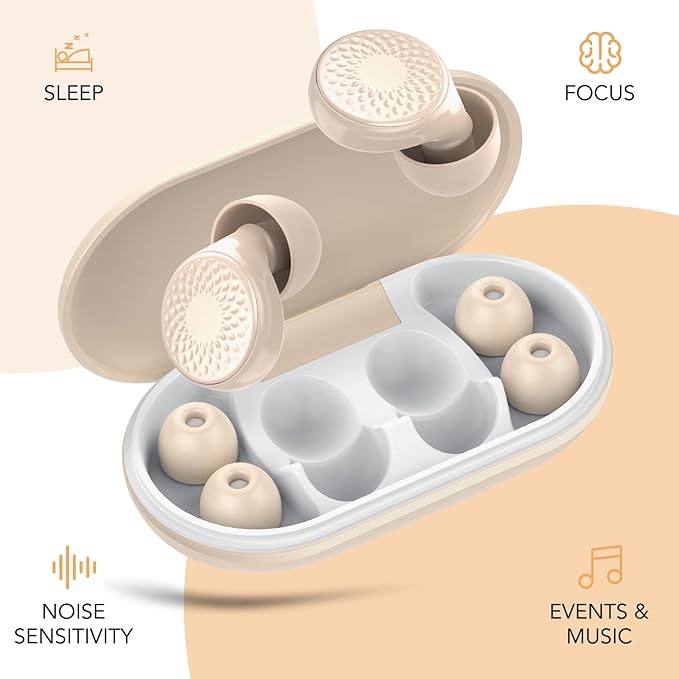 Ear Plugs for Sleeping Noise Cancelling, 45dB for Noise Reduction, Noise-Reducing Earplugs for Sleeping, Concerts, Shooting, Travel, Work, Silicone Hearing Protection Earplugs with Case, Beige