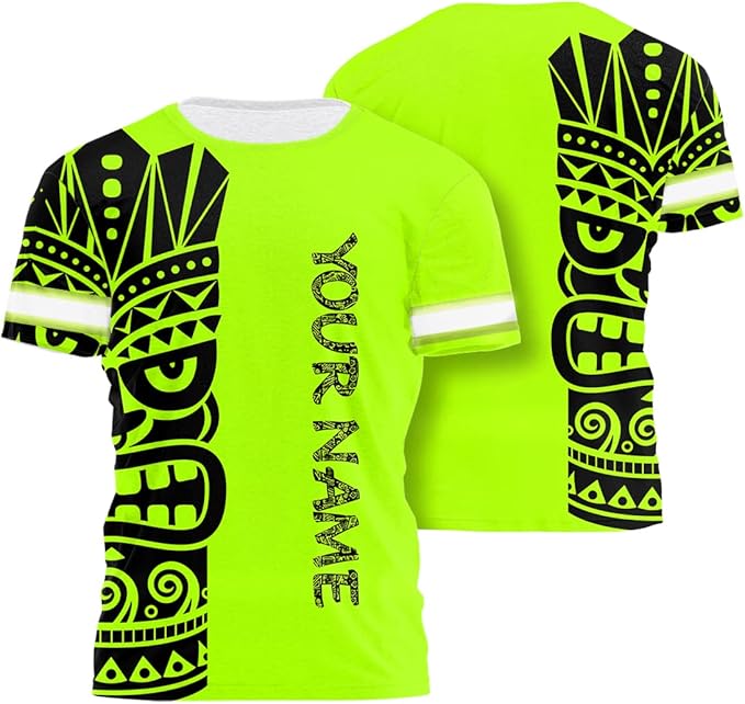Matedecor Skull High Visibility Shirt Men Reflective Safety Shirts US Flag Custom Name Workwear, Runners, Walkers, Patriotic