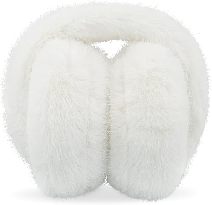 Winter Ear Muffs for Women Girls Faux Fur Cute White Earmuffs Fluffy Ear Warmers Foldable Ear Covers Outdoor