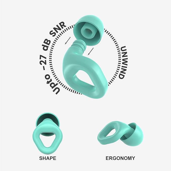 Zenz Unwind Ear Plugs for Sleeping Noise Reduction - Comfy Reusable Soft Silicone Earplugs for Focus, Study, Work - 8 Pair Eartips in XS/S/M/L - 27dB Hearing Protection with Storage Case - Mossy Mint