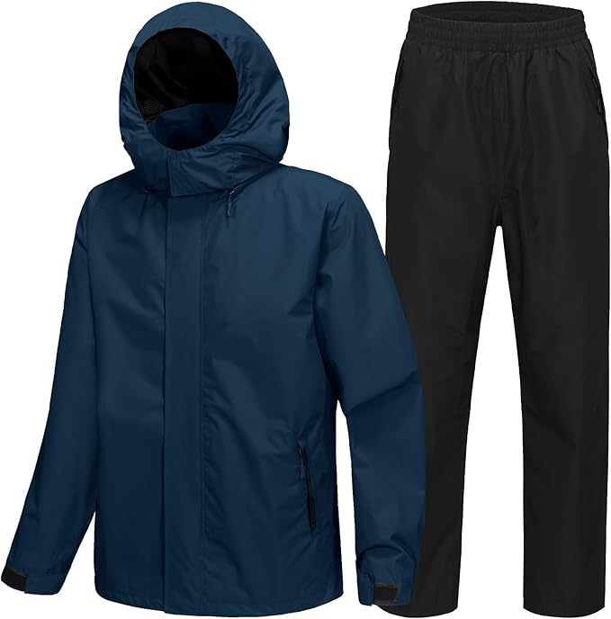 SWISSWELL Mens Women Rain Suit Rain Jacket and Pants Waterproof Lightweight Windbreaker with Detachable Hood for Golf Fishing
