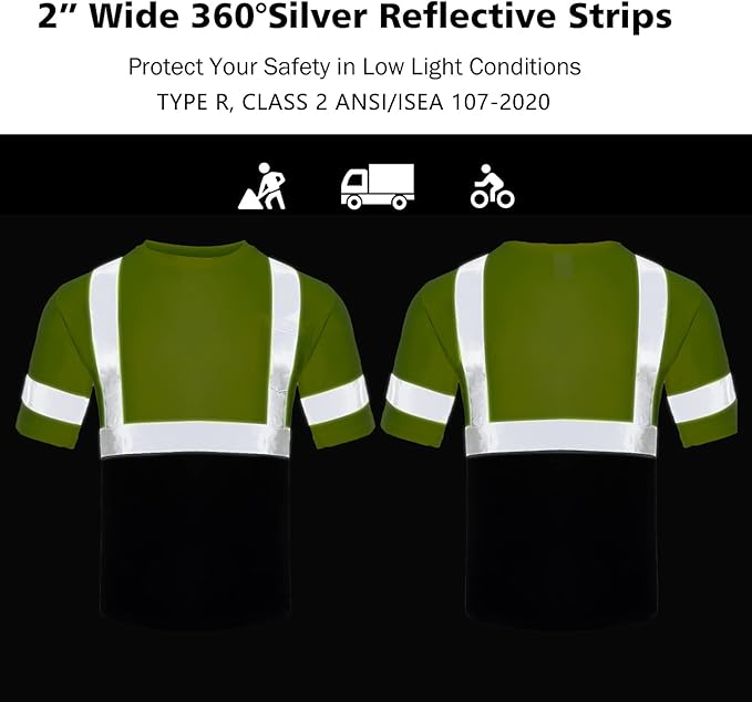 VENDACE Men's High Vis Class 3 Safety T Shirt ANSI Reflective Work Short Sleeve Shirt with Black Bottom(Yellow,4XL)