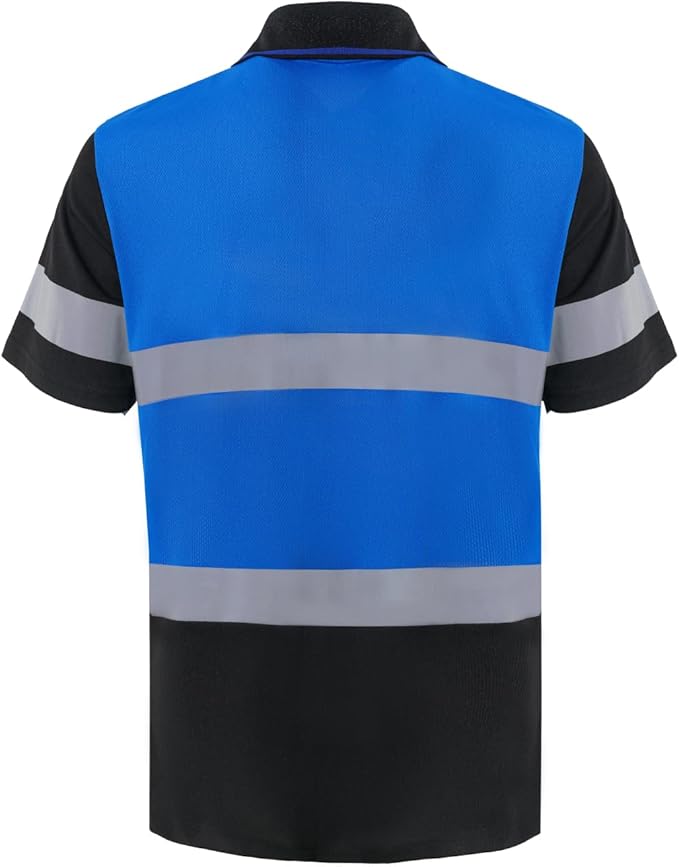 WORK IDEA Polo Shirt for Men High Visibility Reflective Work Shirt with Pockets for Construction