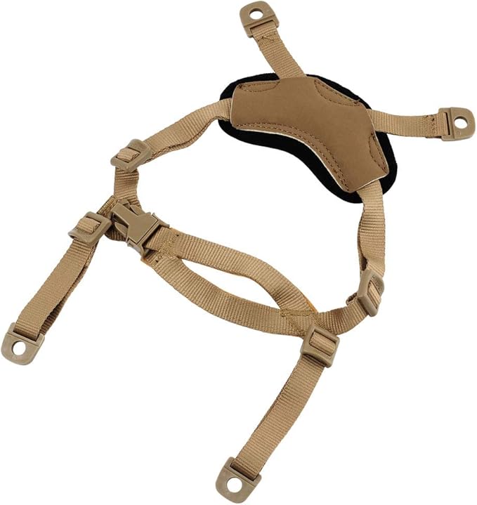 Helmet Chin Strap 4 Points for Tactical Fast/MICH/IBH Kevlar Bump Helmets Helmet Scrim, X-Nape Suspension System with Bolts and Screws Tan