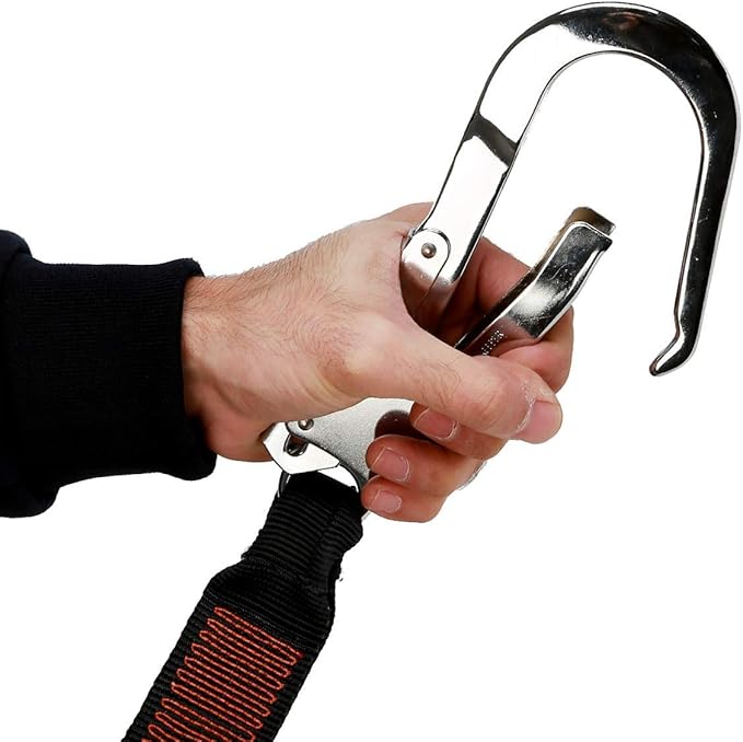 KSEIBI 422006 Single Leg Snap Hook and Two Scaffolding Hook w 6-Foot Internal Shock Lanyard Fall Protection Equipment for Safety Harness