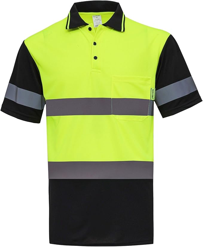 WORK IDEA Polo Shirt for Men High Visibility Reflective Work Shirt with Pockets for Construction