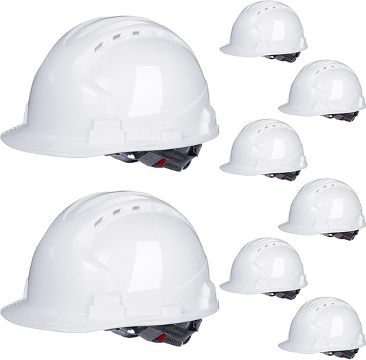 Leumoi 8 Pieces 4 Pt. Suspension Hard Hat Bulk Safety Helmets Adjustable Ratchet Hard Hats with Vents and Cotton Brow Pad ABS Construction Hardhats for Men Work Head Protection Supplies