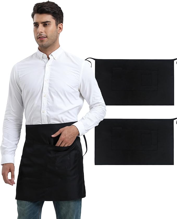 Xeoxarel Unisex Bistro Half Aprons with 4 Pockets, Waiter Waist Server Apron for Women and Man 27''X18''