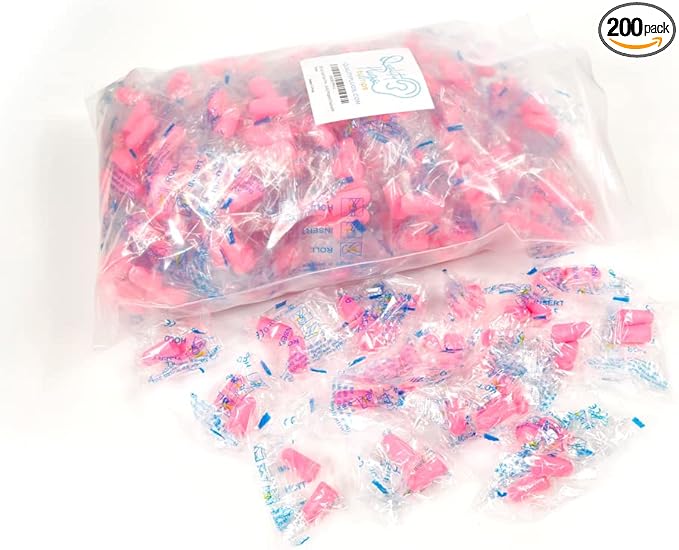 Quality Pink Foam Earplugs - 200 Pairs of Comfortable Ear Plugs for Sleeping, Snoring, & Work - Designed for Small Ear Canals; Women, Kids, or Children - Individually Wrapped & Disposable - NRR 30 dB