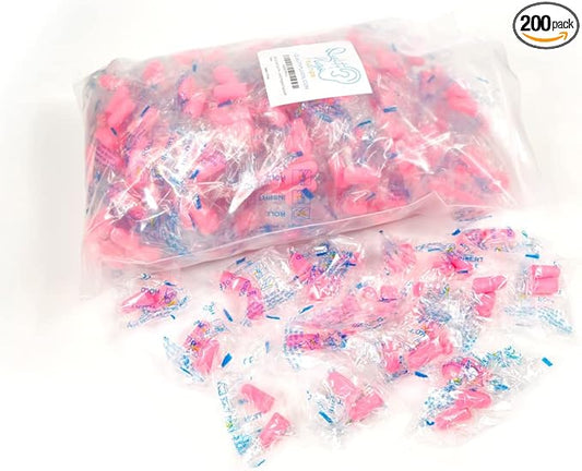 Quality Pink Foam Earplugs - 200 Pairs of Comfortable Ear Plugs for Sleeping, Snoring, & Work - Designed for Small Ear Canals; Women, Kids, or Children - Individually Wrapped & Disposable - NRR 30 dB