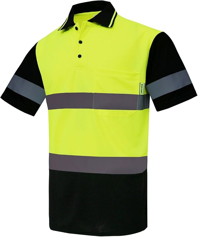 WORK IDEA Polo Shirt for Men High Visibility Reflective Work Shirt with Pockets for Construction