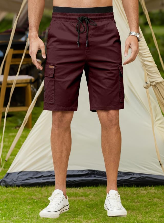 JMIERR Mens Casual Twill Cargo Shorts Cotton Drawstring Classic Cargo Stretch Short with 6 Pockets