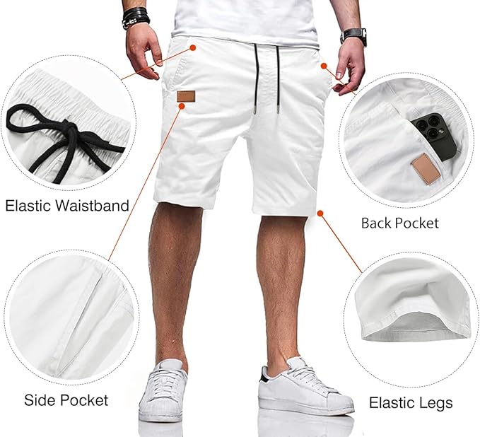 JMIERR Mens Casual Shorts - Cotton Drawstring Summer Beach Stretch Twill Chino Golf Shorts