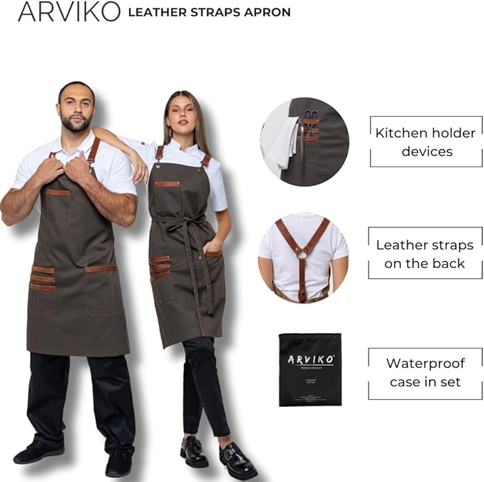 Unisex Western Bib Apron with Leather Straps One Size
