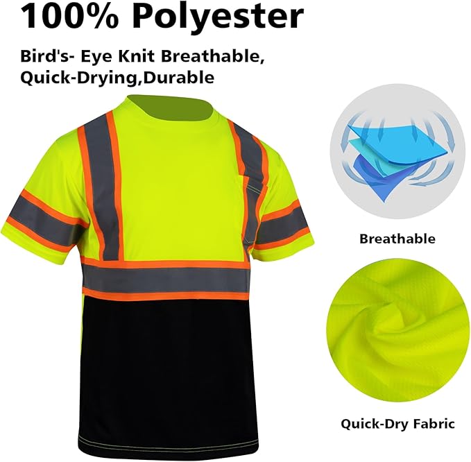 VENDACE Hi Vis Reflective Safety Shirts for Men ANSI Class 3 High Visibility Construction Work T Shirt(Yellow,M)