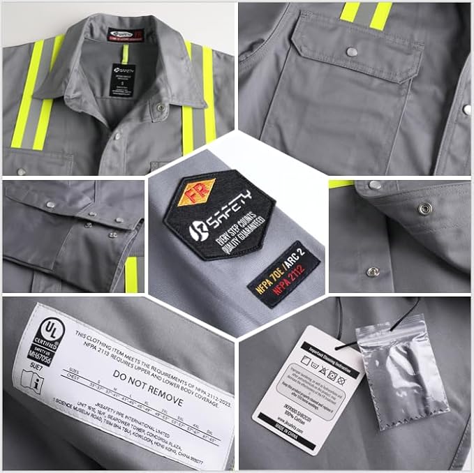 JKSafety 7oz FR Shirts for Men Women NFPA 70E 2112 ARC 2 Fire Resistant Welding Shirts FRC Long Sleeve Safety Workwear