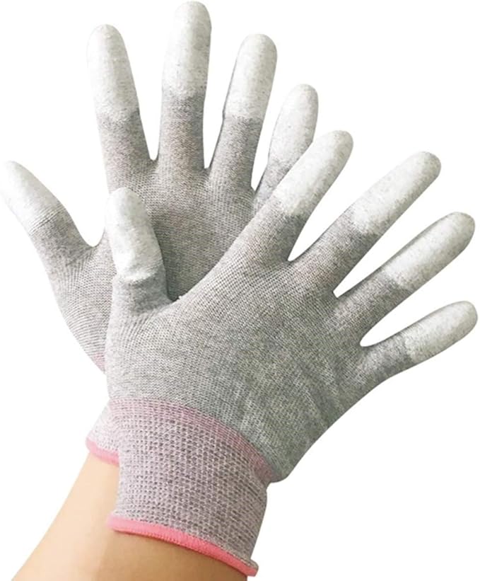 VIPER 10 Pairs Anti Static Gloves, Coated Fingertip Grey Carbon Fibers,13G ESD Safety Work Gloves